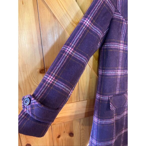 Isaac Mizrahi Lined Wool Blend Button Up Purple Plaid Coat Size Small (5543) - Picture 4 of 9